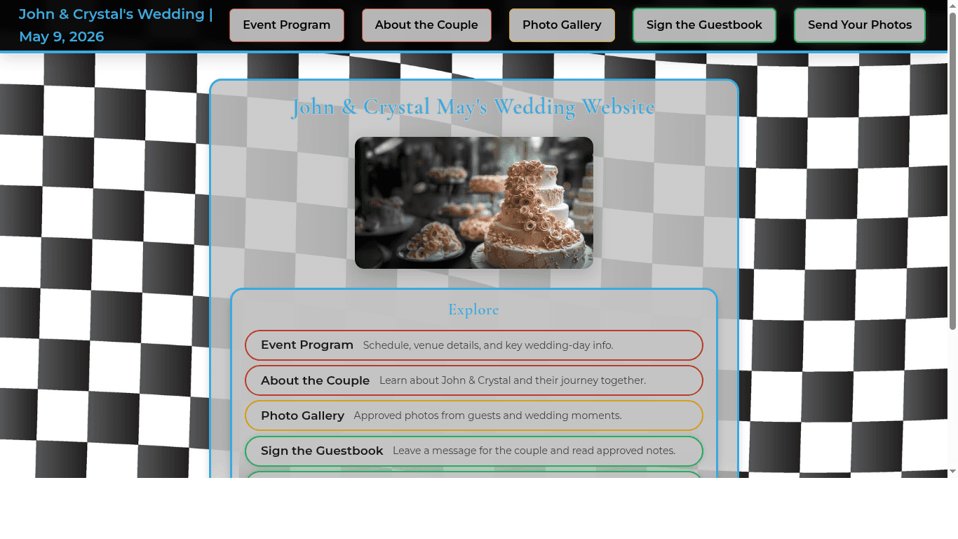 Screenshot of John & Crystal May's wedding website